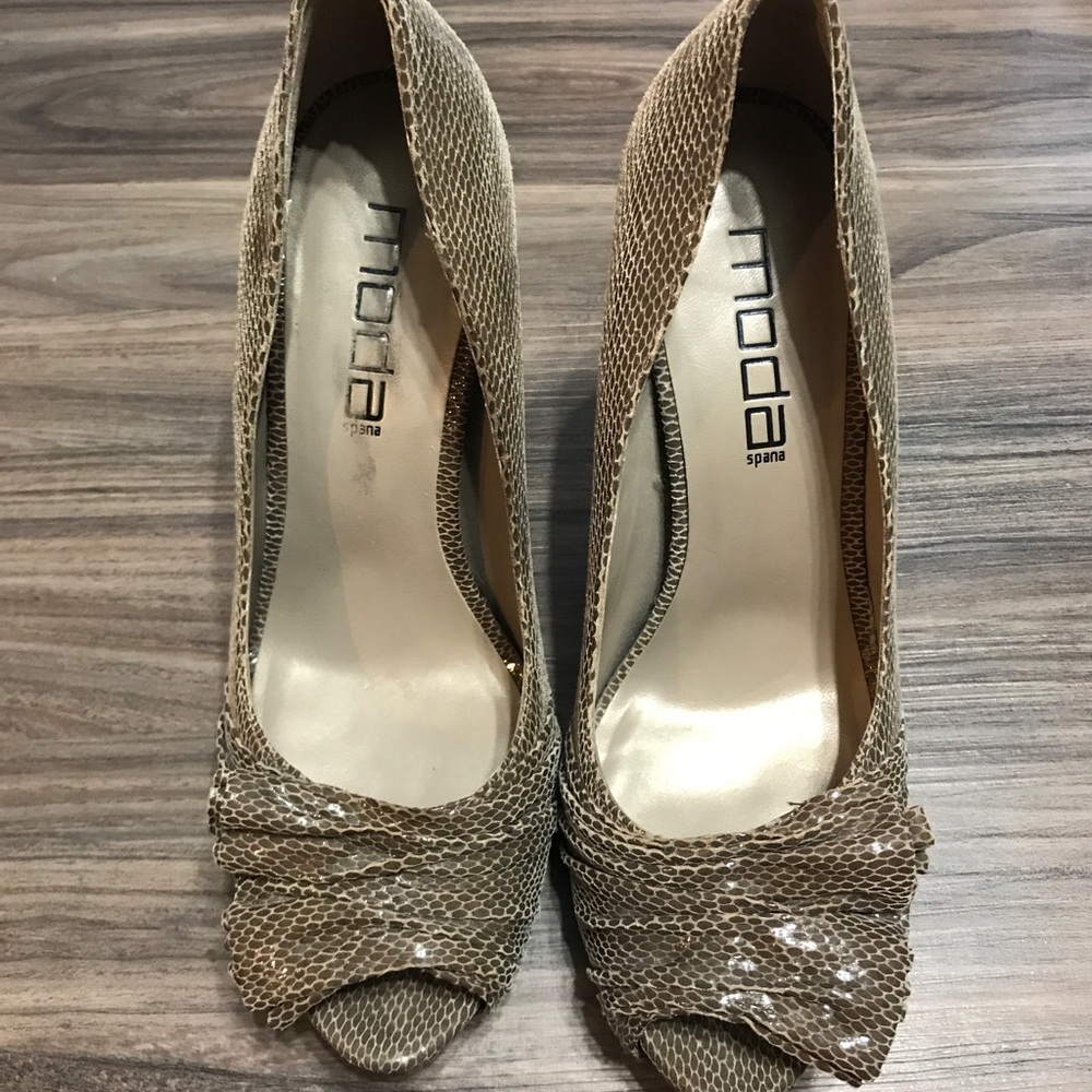 Moda Spana peep toe faux snake skin heels - Picture 2 of 8